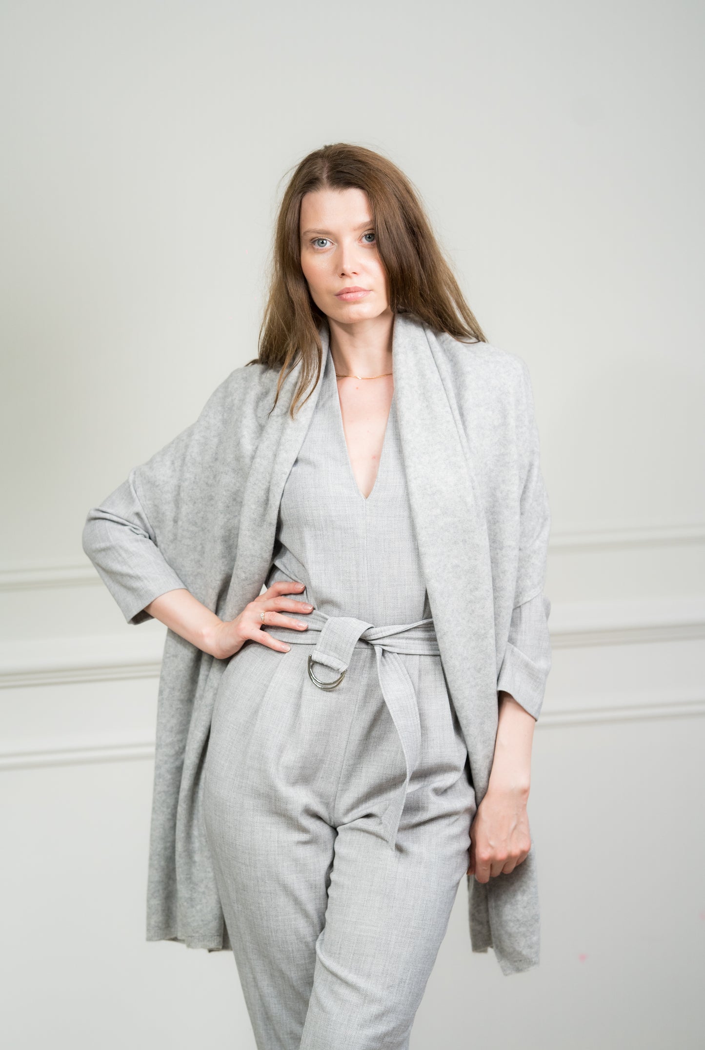 Caprus Cashmere's Silver Travel Wrap displayed flat, showcasing its soft cashmere texture and versatile design, ideal for travel and gifting.