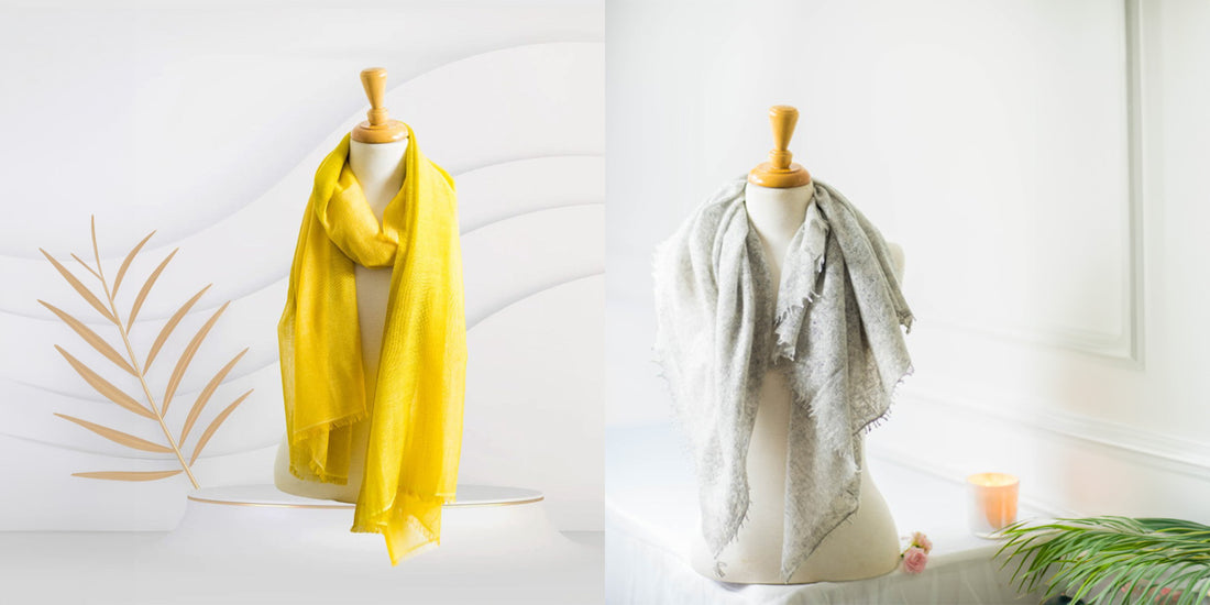 2 Lightweight scarves yellow and grey perfect gift for woman