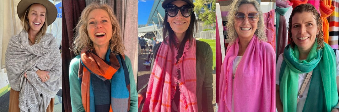Our happy customers wearing Caprus cashmere shawl